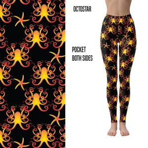 Kraken Leggings Octopus Leggings Star Black Leggings Cthulhu Yellow Orange Monsters Capri Ready to Ship