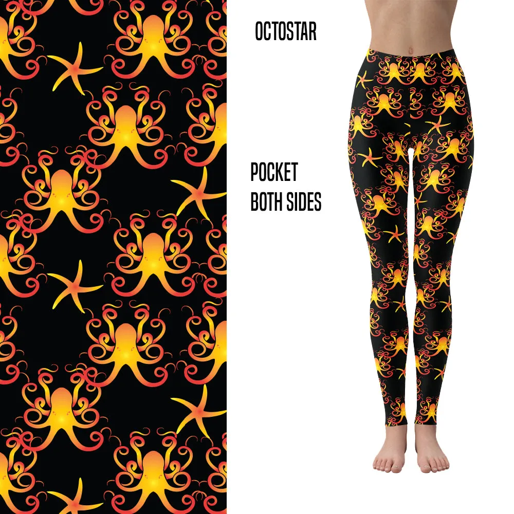 Kraken Leggings Octopus Leggings Star Black Leggings Cthulhu Yellow Orange Monsters Capri Ready to Ship