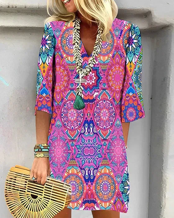 Kylene - Geometric dress 3/4 sleeves