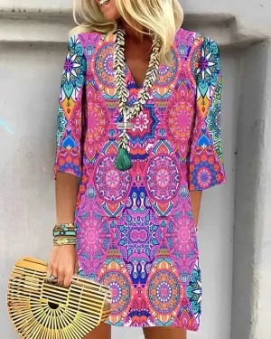 Kylene - Geometric dress 3/4 sleeves