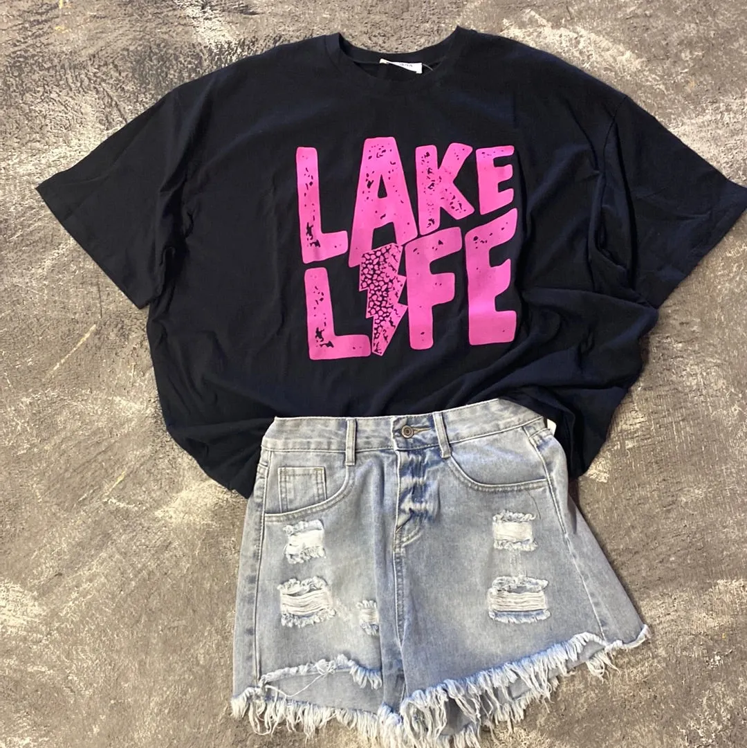 Lake Life Black Over Sized Tee