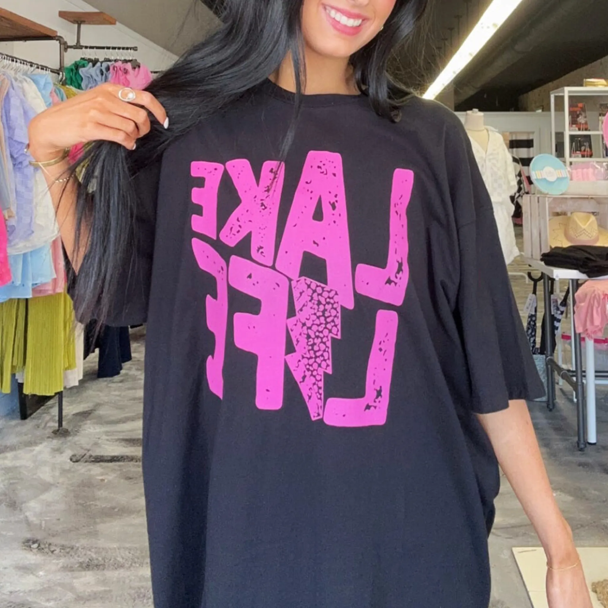 Lake Life Black Over Sized Tee