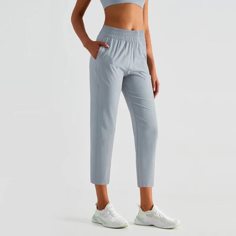 Lawwomen 23" Lightweight Quick Dry Casual Sports Joggers Calf-Length Yoga Pants Women High Waist Running Sweatpants with Pockets