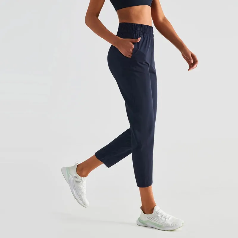 Lawwomen 23" Lightweight Quick Dry Casual Sports Joggers Calf-Length Yoga Pants Women High Waist Running Sweatpants with Pockets