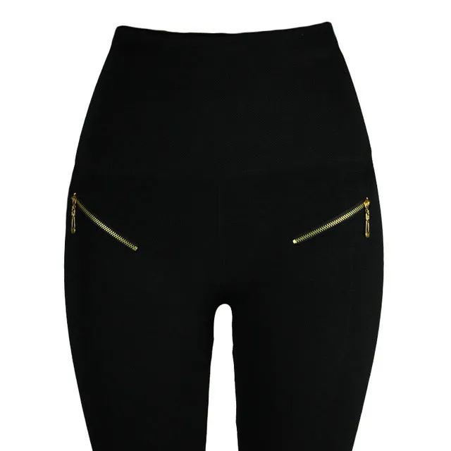 Leggings Zipper Button Hot Drilling High Waist Hip Lift Abdominal Pants