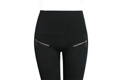 Leggings Zipper Button Hot Drilling High Waist Hip Lift Abdominal Pants