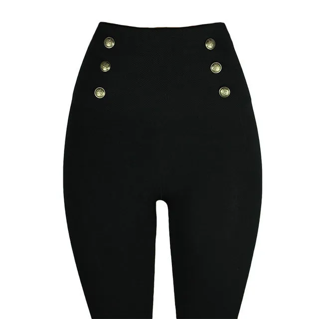 Leggings Zipper Button Hot Drilling High Waist Hip Lift Abdominal Pants