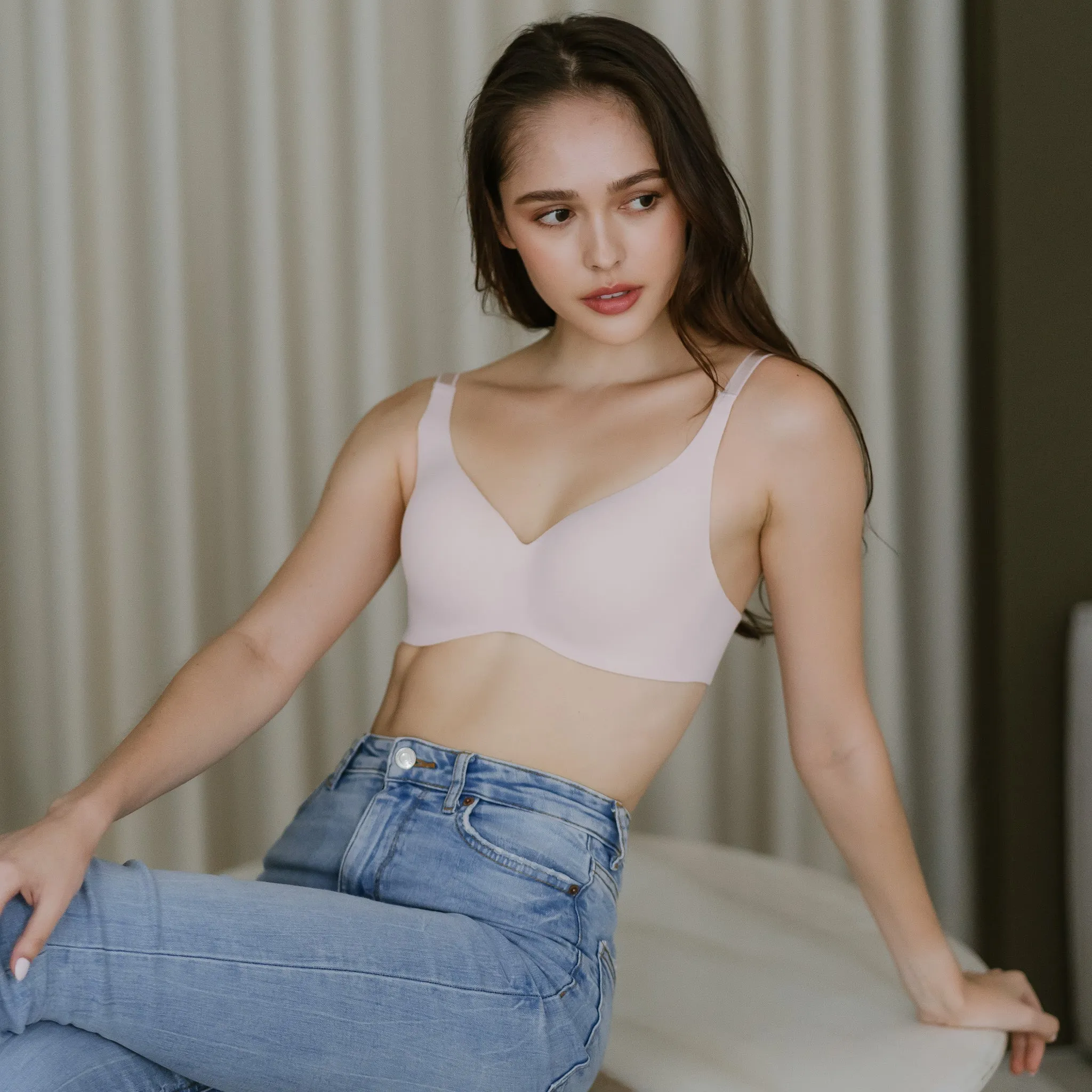 Lift-and-Shape! Full Coverage Lifting Wireless Bra in Matte Pearl Blush (Size M Only)