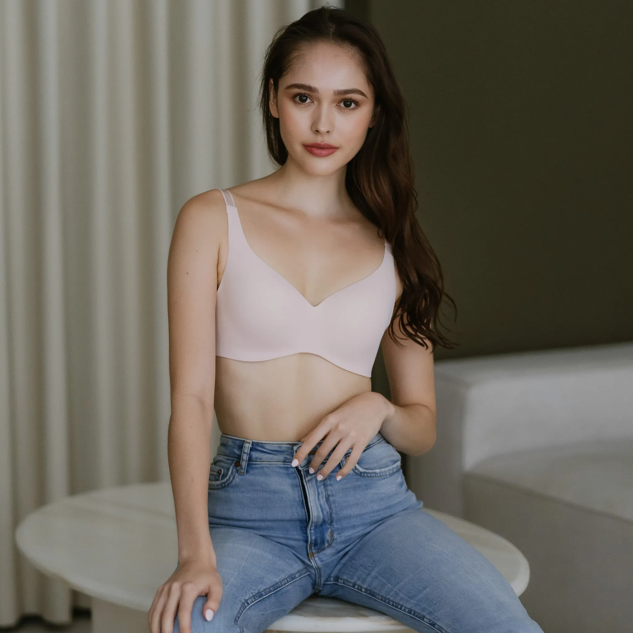 Lift-and-Shape! Full Coverage Lifting Wireless Bra in Matte Pearl Blush (Size M Only)