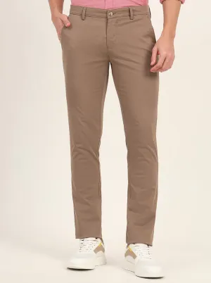 Light Brown Printed Super Slim Fit Casual Trouser | Greenfibre