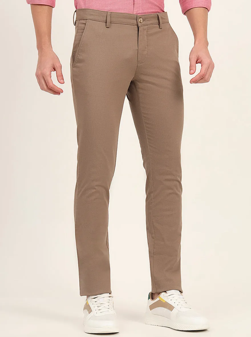 Light Brown Printed Super Slim Fit Casual Trouser | Greenfibre