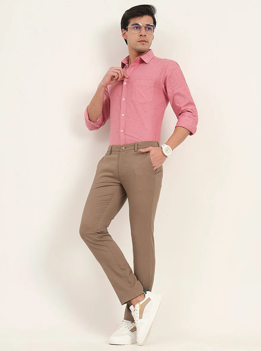 Light Brown Printed Super Slim Fit Casual Trouser | Greenfibre