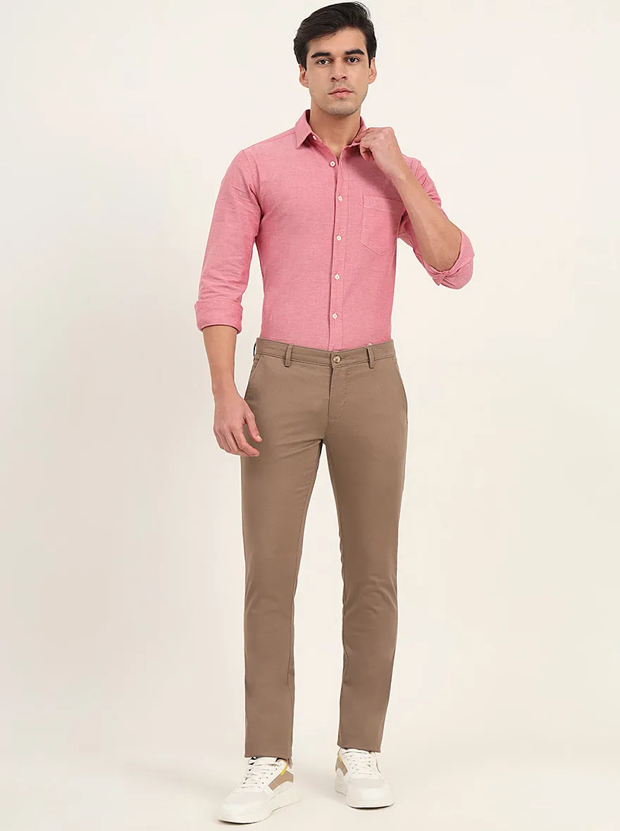 Light Brown Printed Super Slim Fit Casual Trouser | Greenfibre