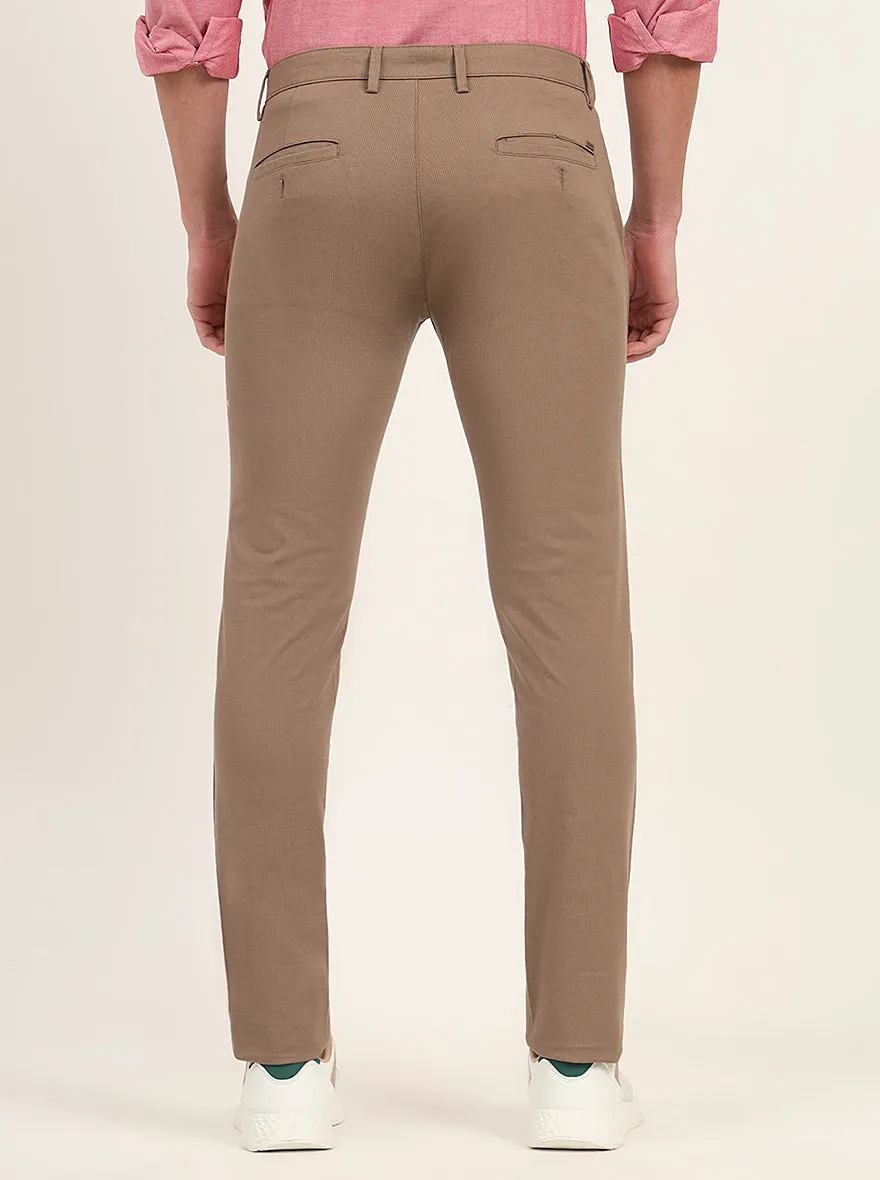 Light Brown Printed Super Slim Fit Casual Trouser | Greenfibre