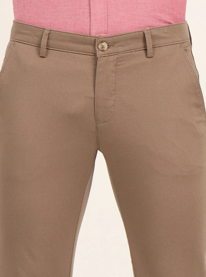 Light Brown Printed Super Slim Fit Casual Trouser | Greenfibre