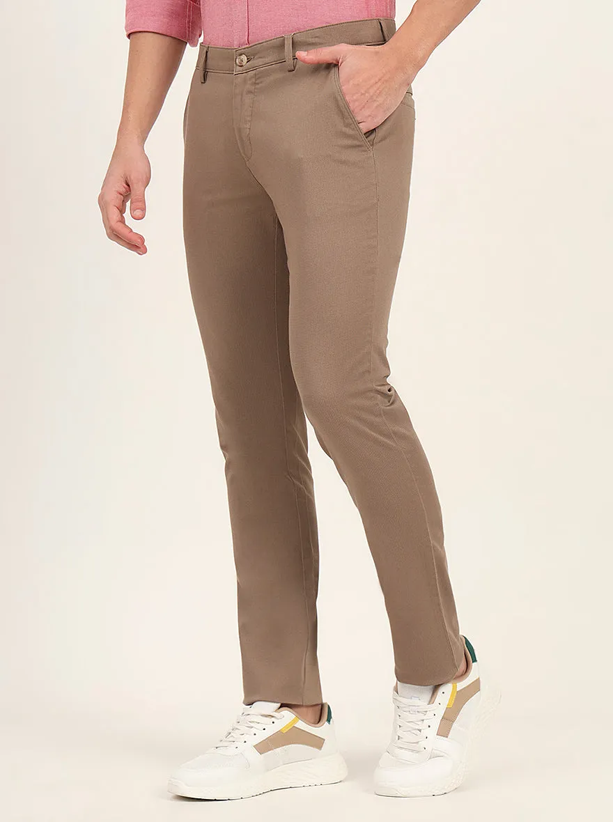 Light Brown Printed Super Slim Fit Casual Trouser | Greenfibre