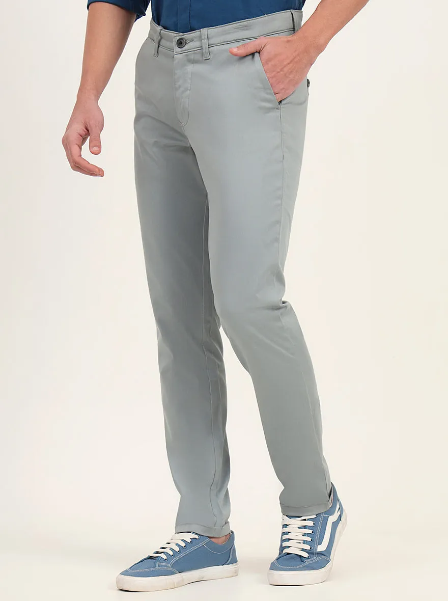 Light Green Solid Slim Fit Casual Trouser | Greenfibre