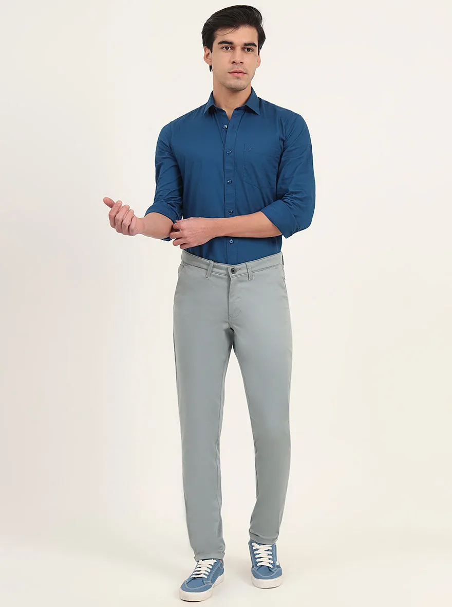 Light Green Solid Slim Fit Casual Trouser | Greenfibre