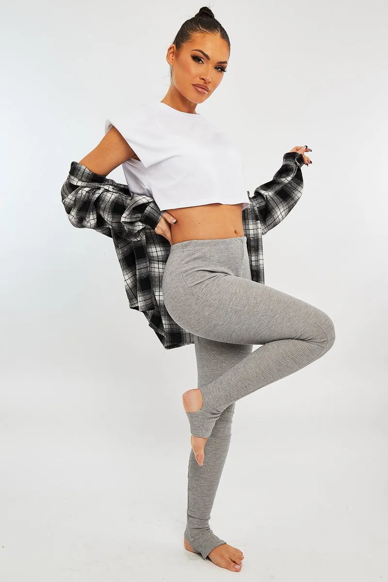 Light Grey Ribbed Fabric Stirrup Leggings - Jayne