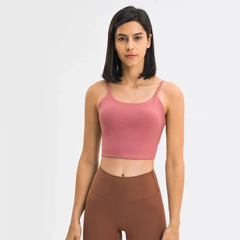 Light Support Padded Sports Bras Women - Cotton Feel Self Bra Fitness Crop Top, Workout Running Shirts Soft Nylon Yoga Tank Top