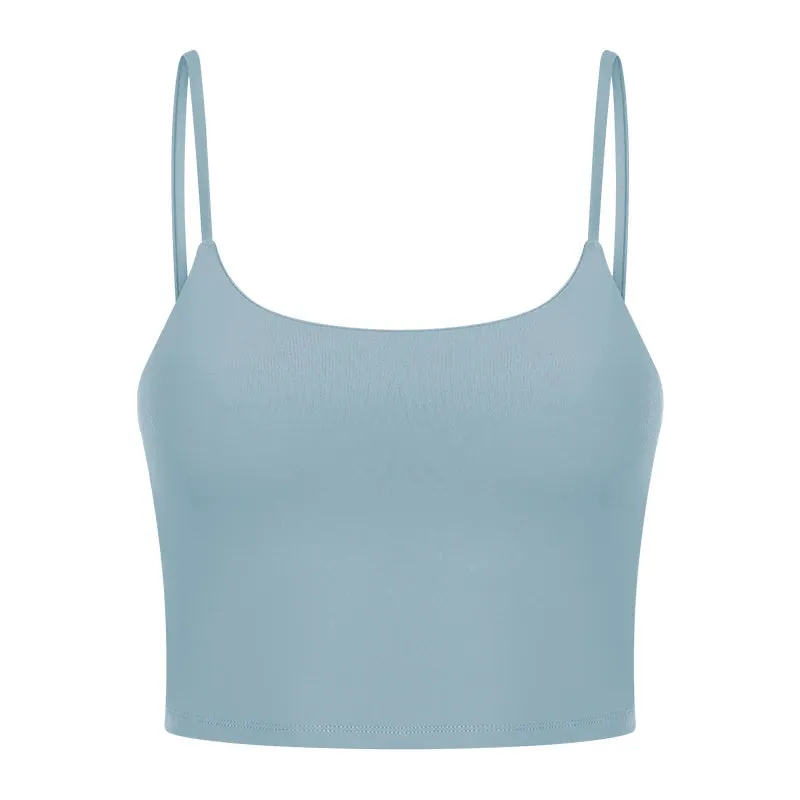 Light Support Padded Sports Bras Women - Cotton Feel Self Bra Fitness Crop Top, Workout Running Shirts Soft Nylon Yoga Tank Top