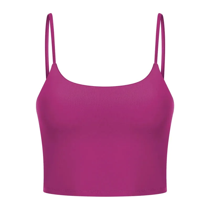 Light Support Padded Sports Bras Women - Cotton Feel Self Bra Fitness Crop Top, Workout Running Shirts Soft Nylon Yoga Tank Top