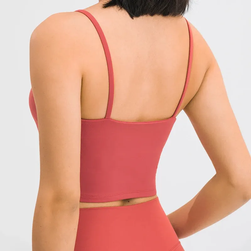 Light Support Padded Sports Bras Women - Cotton Feel Self Bra Fitness Crop Top, Workout Running Shirts Soft Nylon Yoga Tank Top