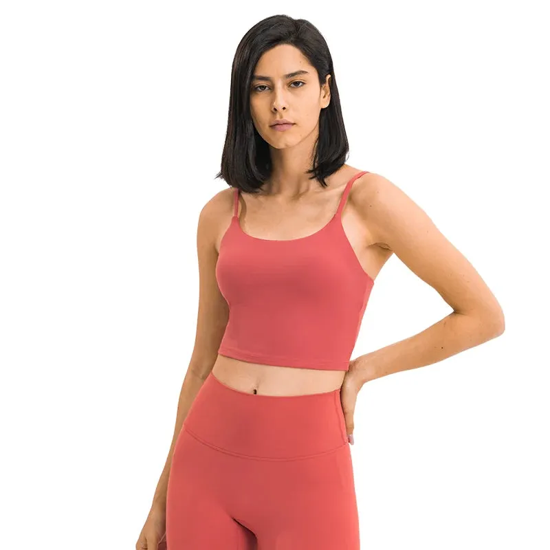 Light Support Padded Sports Bras Women - Cotton Feel Self Bra Fitness Crop Top, Workout Running Shirts Soft Nylon Yoga Tank Top