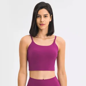 Light Support Padded Sports Bras Women - Cotton Feel Self Bra Fitness Crop Top, Workout Running Shirts Soft Nylon Yoga Tank Top