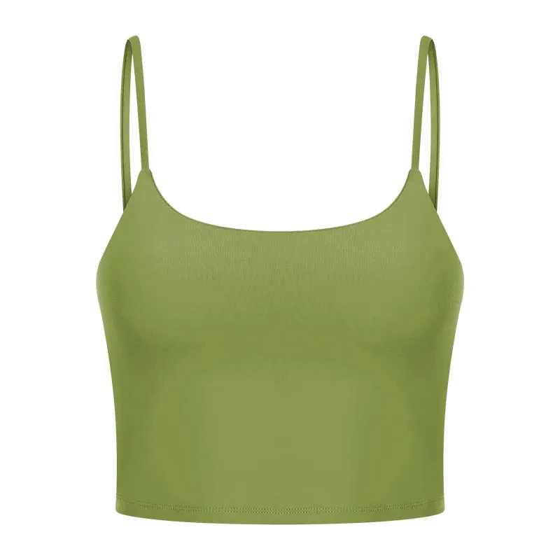 Light Support Padded Sports Bras Women - Cotton Feel Self Bra Fitness Crop Top, Workout Running Shirts Soft Nylon Yoga Tank Top