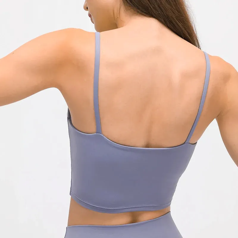 Light Support Padded Sports Bras Women - Cotton Feel Self Bra Fitness Crop Top, Workout Running Shirts Soft Nylon Yoga Tank Top