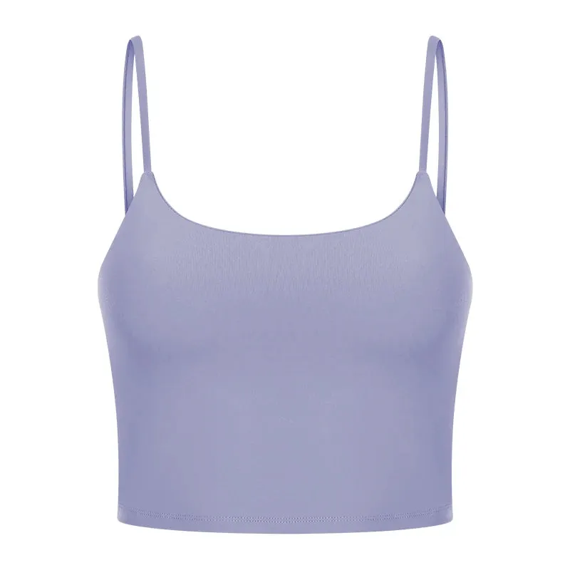 Light Support Padded Sports Bras Women - Cotton Feel Self Bra Fitness Crop Top, Workout Running Shirts Soft Nylon Yoga Tank Top