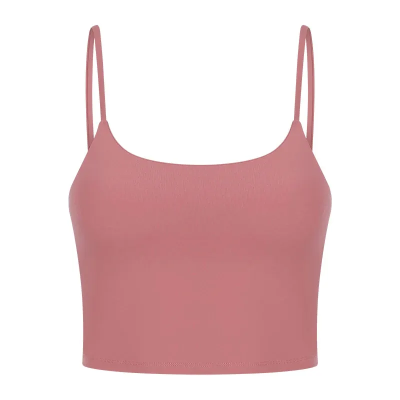 Light Support Padded Sports Bras Women - Cotton Feel Self Bra Fitness Crop Top, Workout Running Shirts Soft Nylon Yoga Tank Top