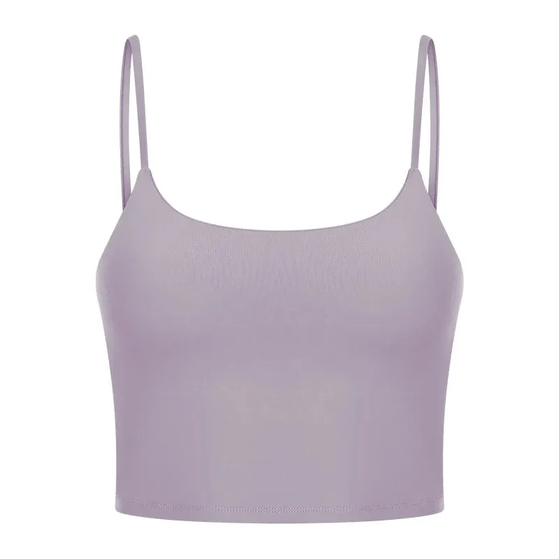 Light Support Padded Sports Bras Women - Cotton Feel Self Bra Fitness Crop Top, Workout Running Shirts Soft Nylon Yoga Tank Top