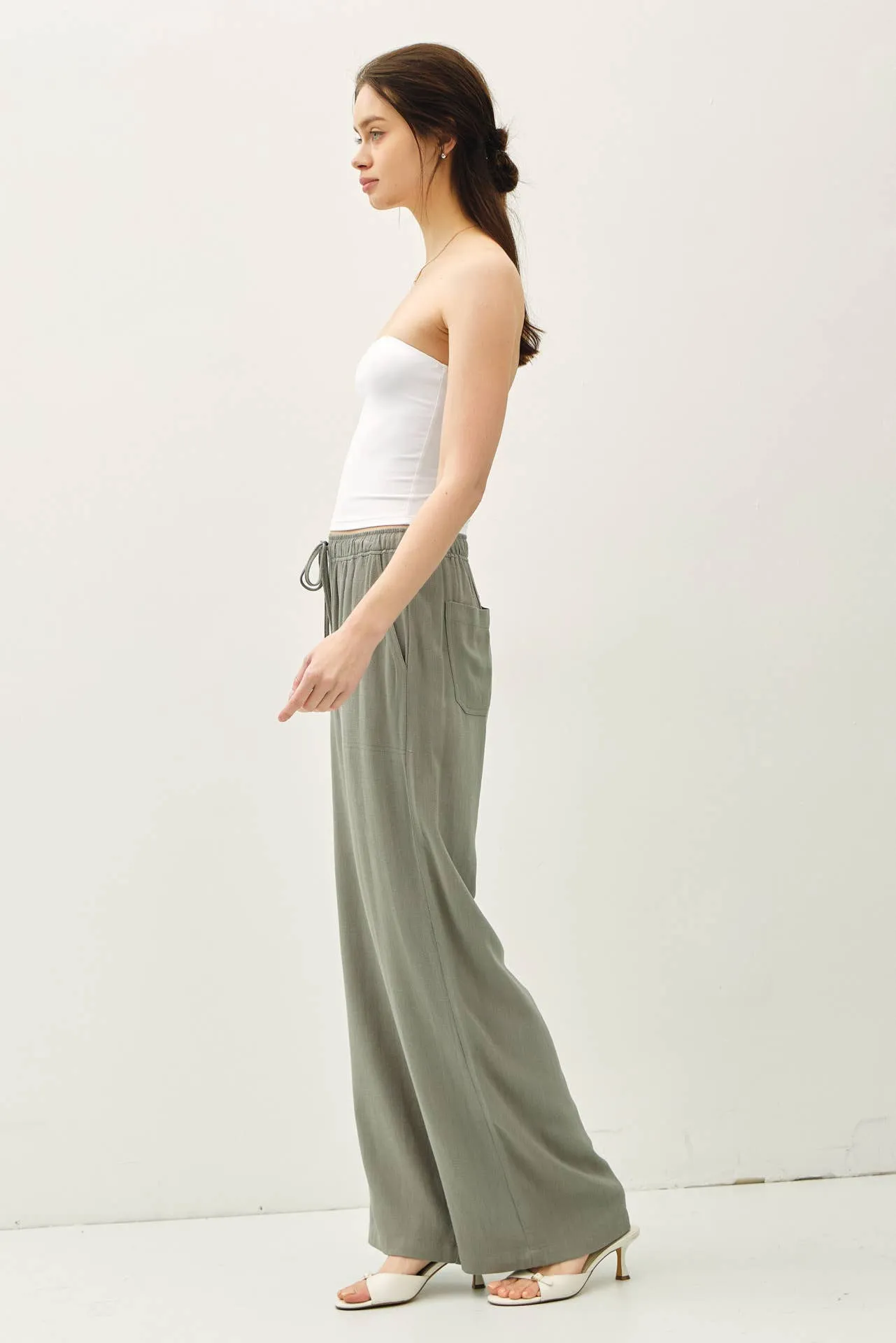 LINEN BLEND WIDE LEG PANTS