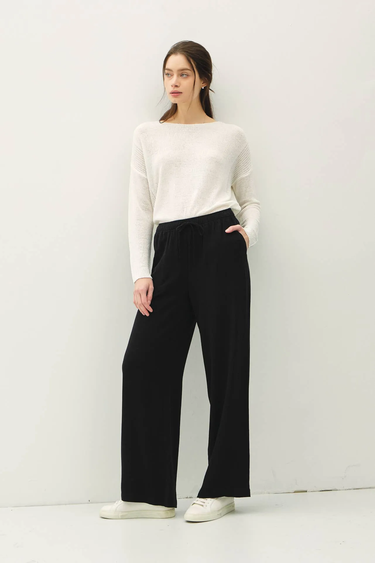 LINEN BLEND WIDE LEG PANTS