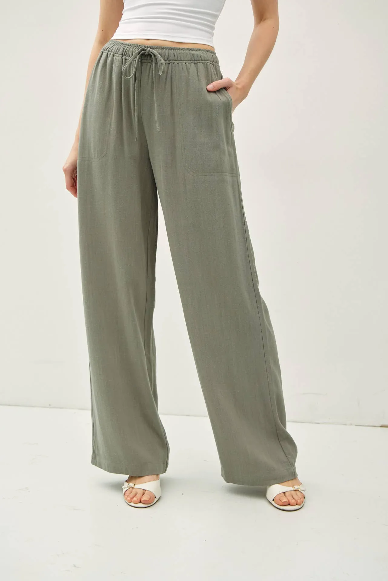 LINEN BLEND WIDE LEG PANTS