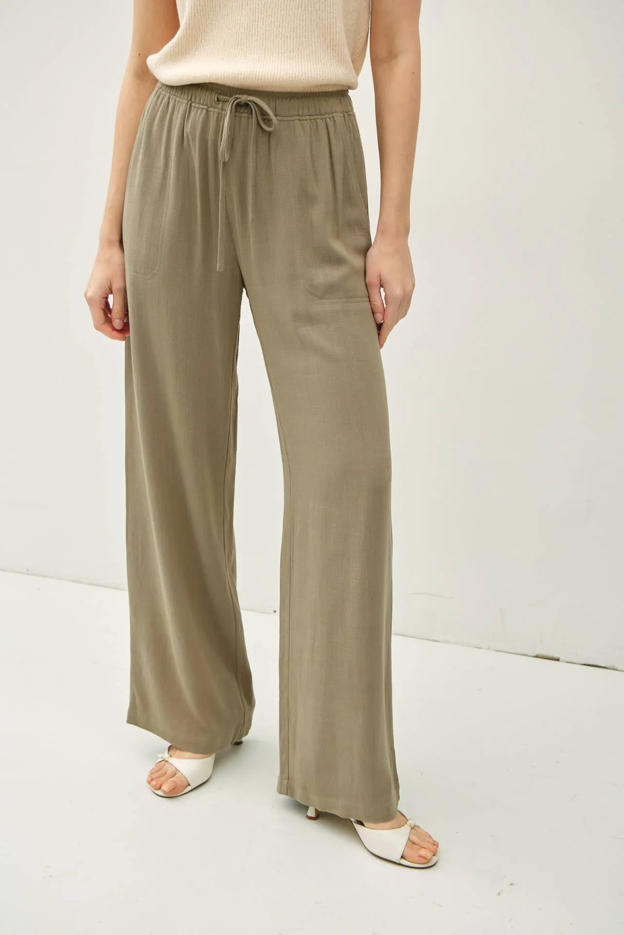 LINEN BLEND WIDE LEG PANTS