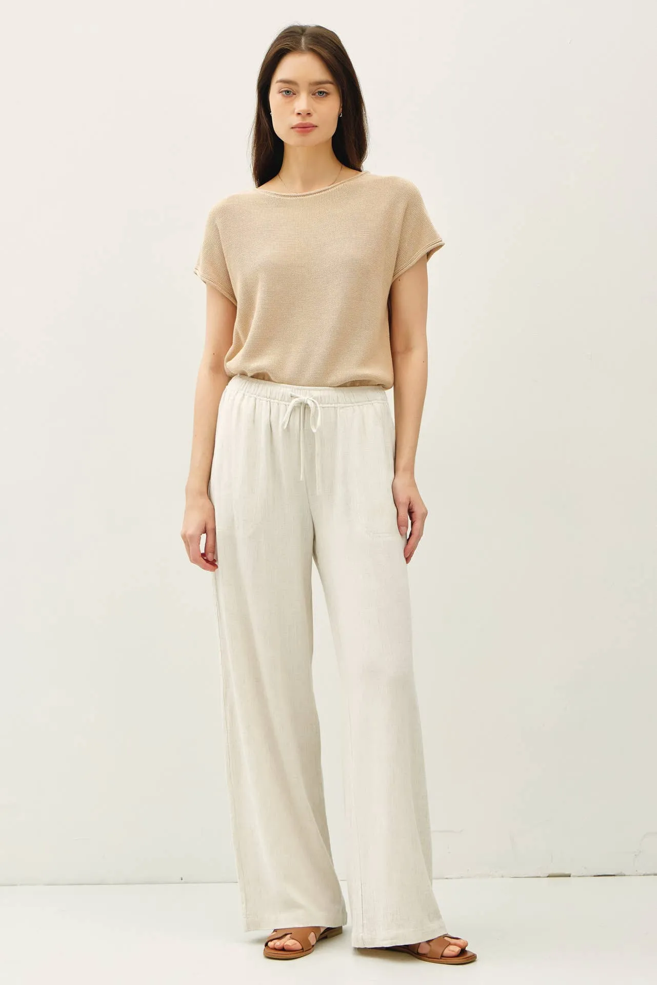 LINEN BLEND WIDE LEG PANTS