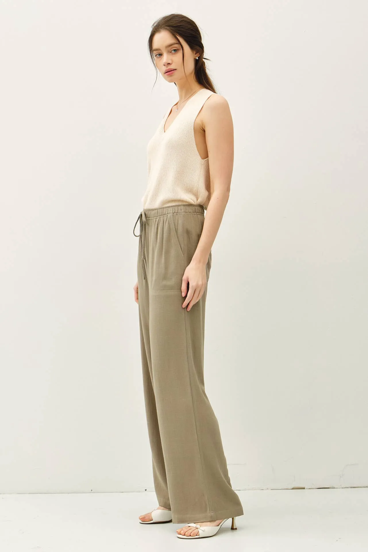 LINEN BLEND WIDE LEG PANTS