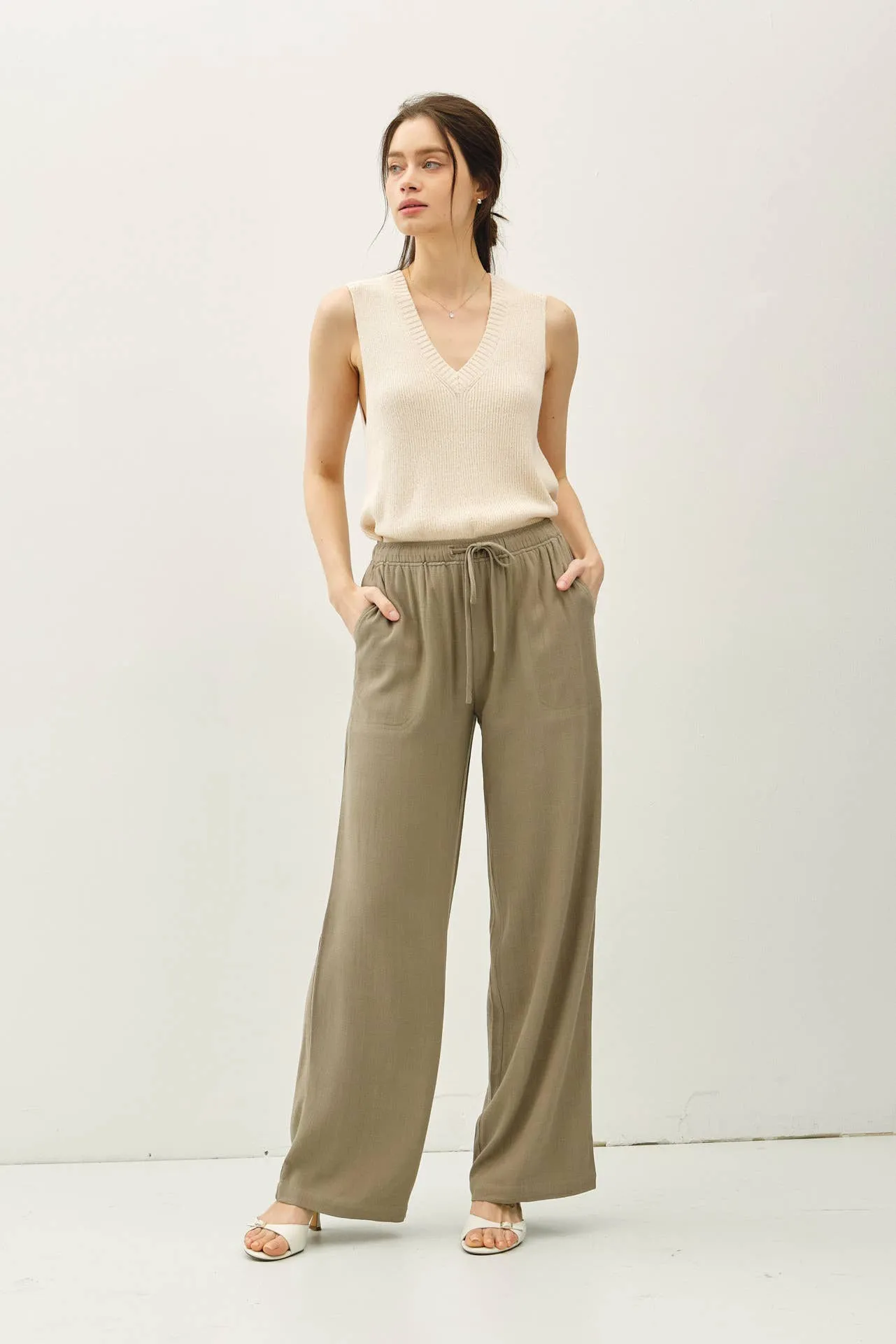 LINEN BLEND WIDE LEG PANTS