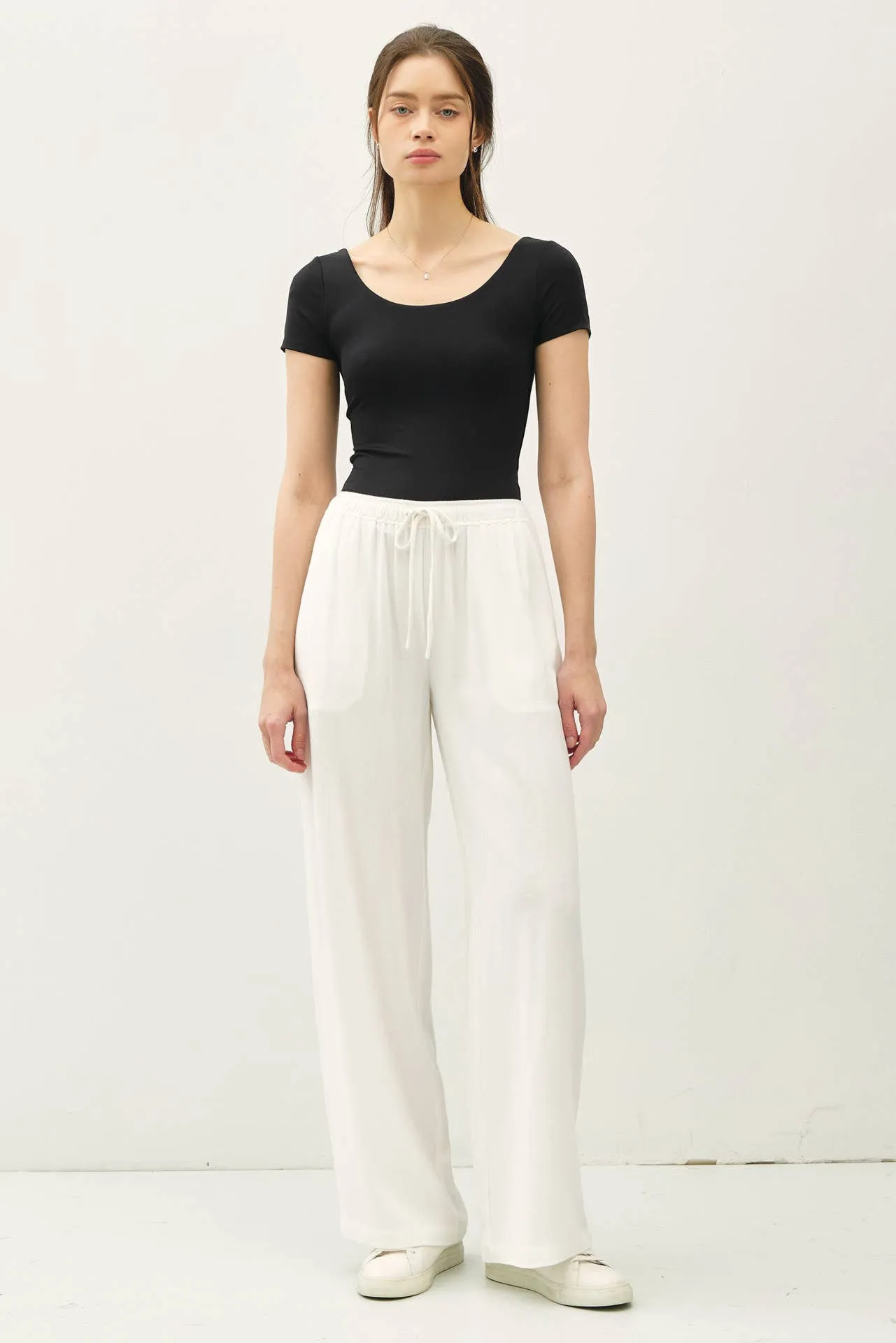 LINEN BLEND WIDE LEG PANTS