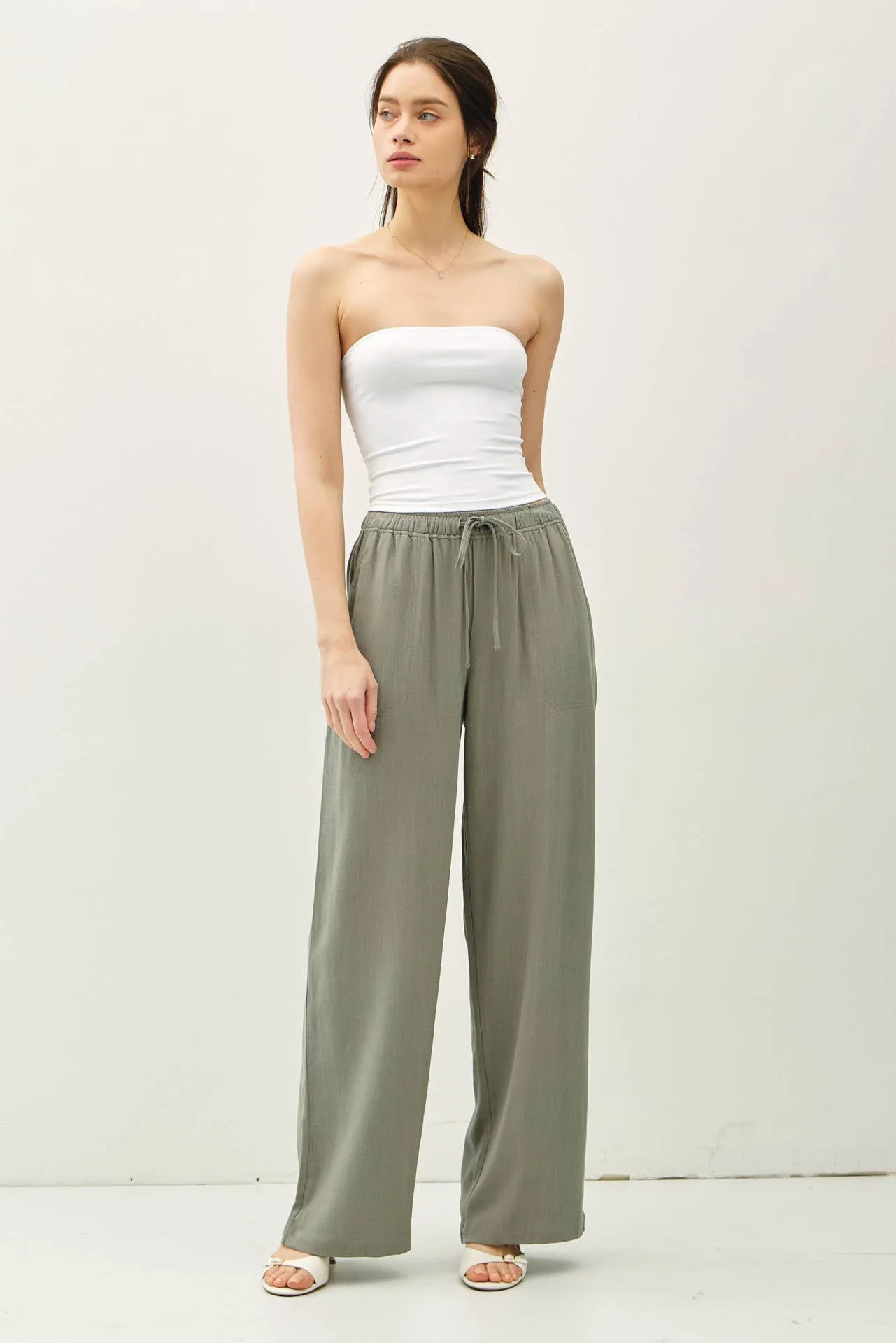LINEN BLEND WIDE LEG PANTS