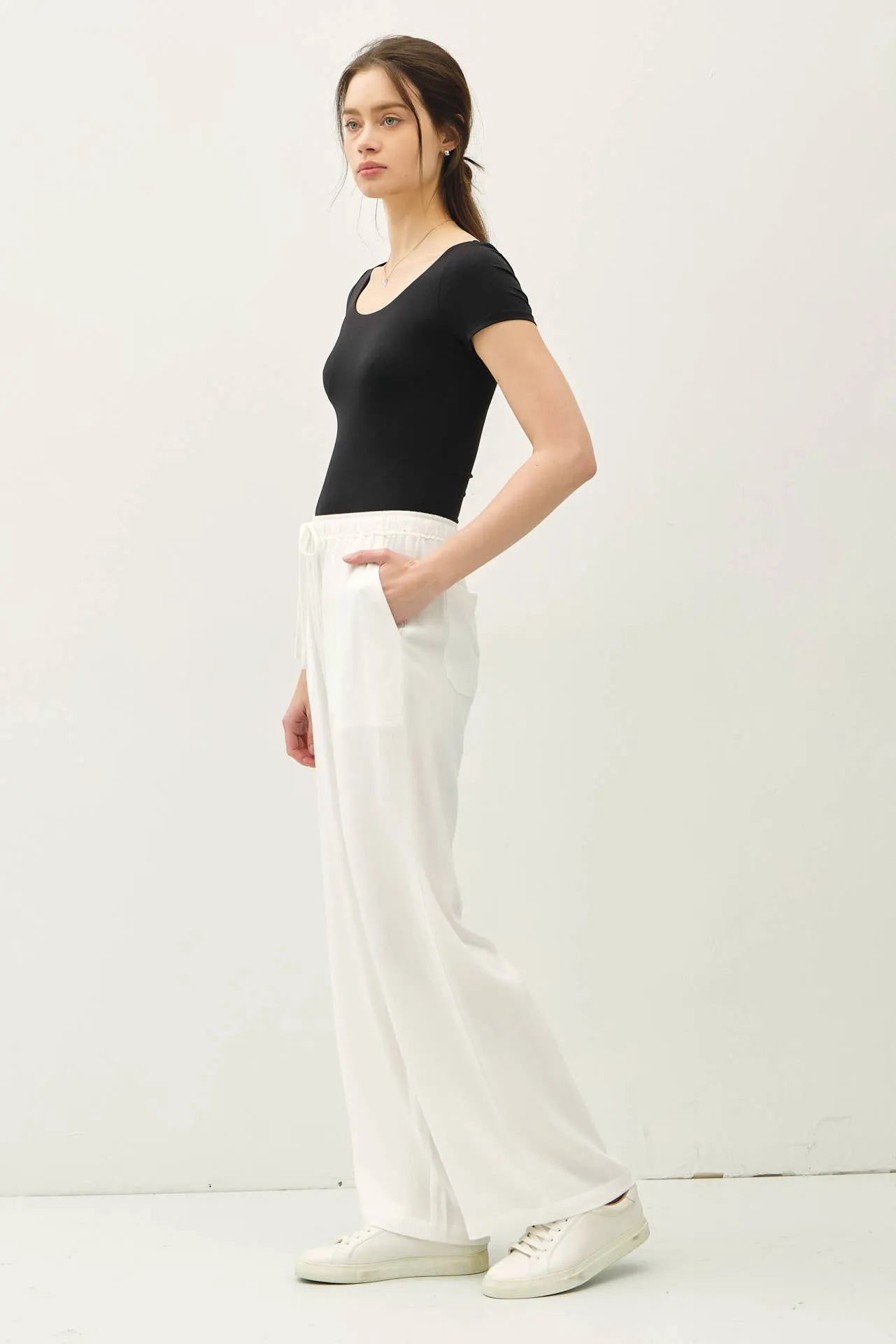 LINEN BLEND WIDE LEG PANTS