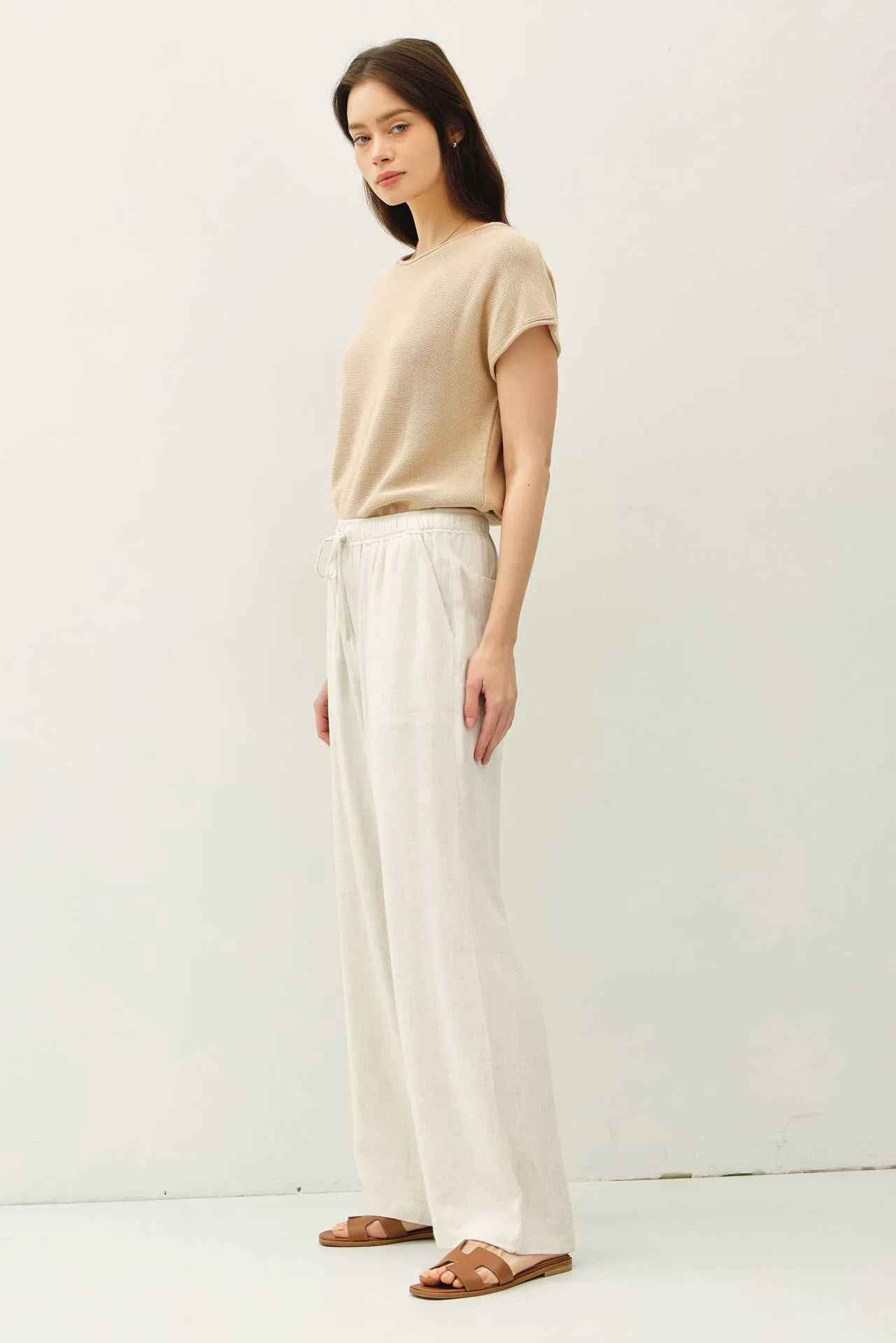 LINEN BLEND WIDE LEG PANTS