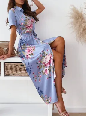 Lourdes - V-neck midi dress with short sleeves