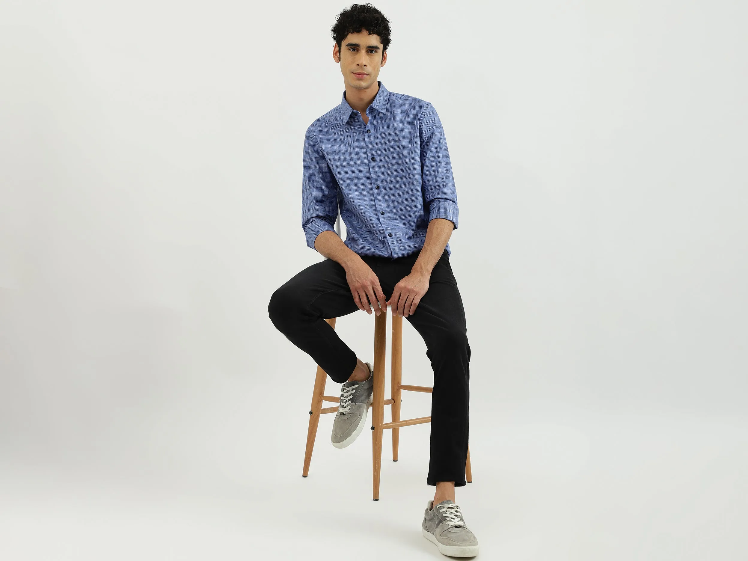 Men Check Spread Collar Shirt