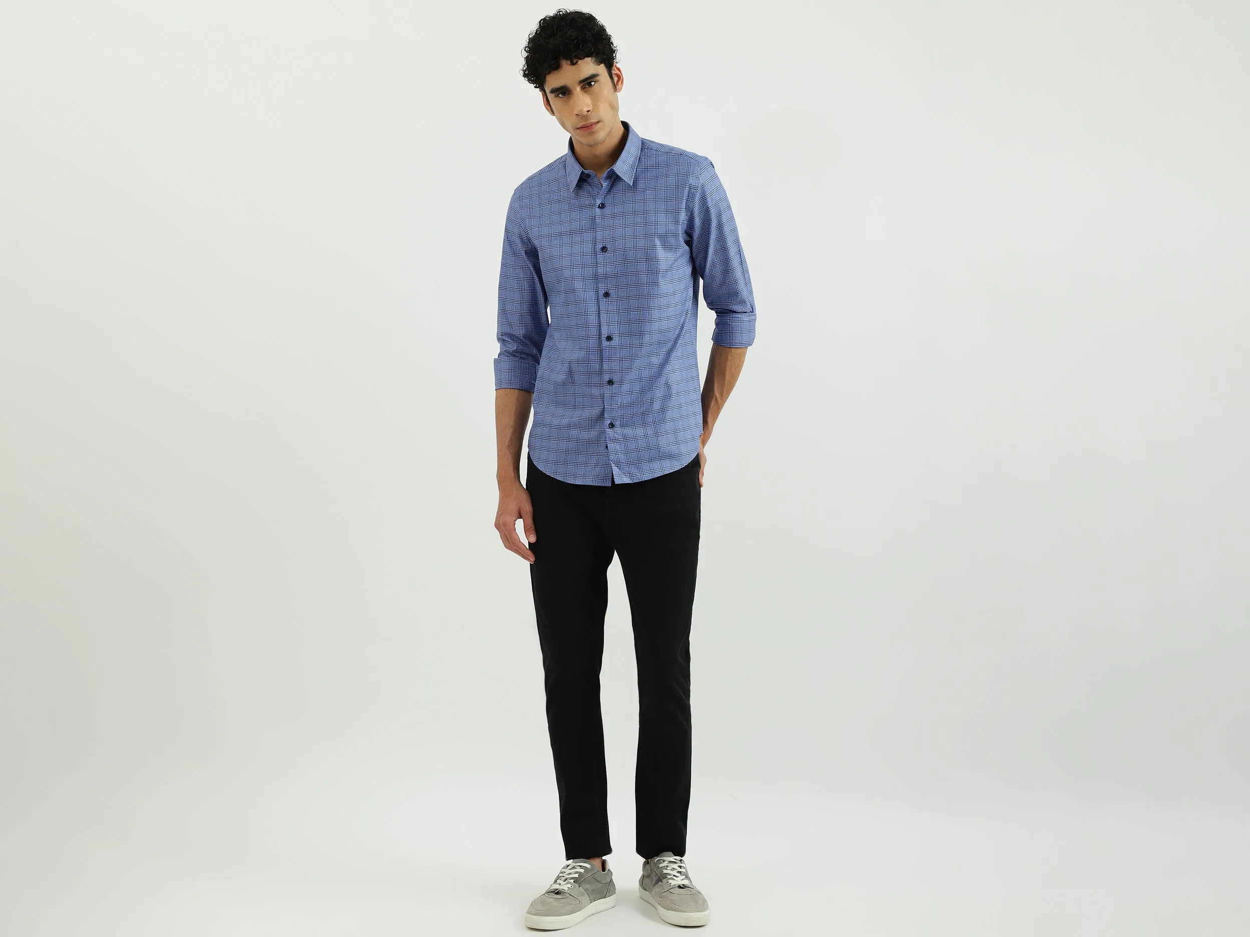 Men Check Spread Collar Shirt