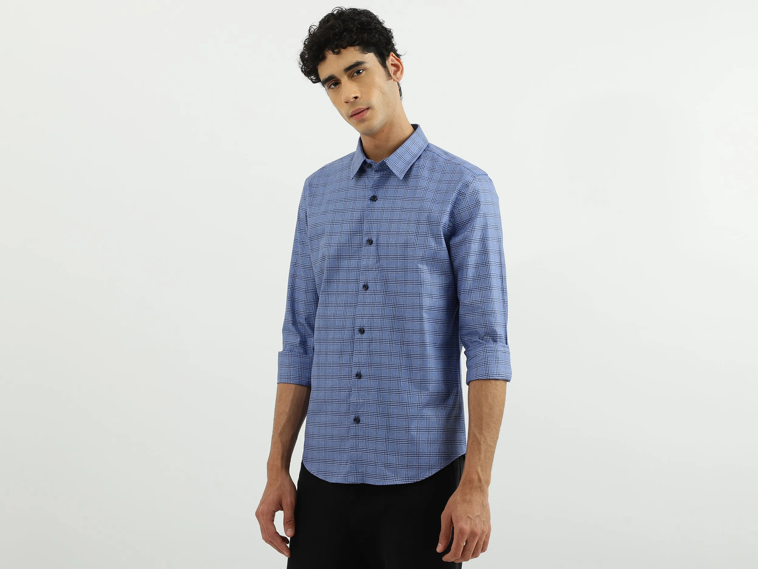 Men Check Spread Collar Shirt