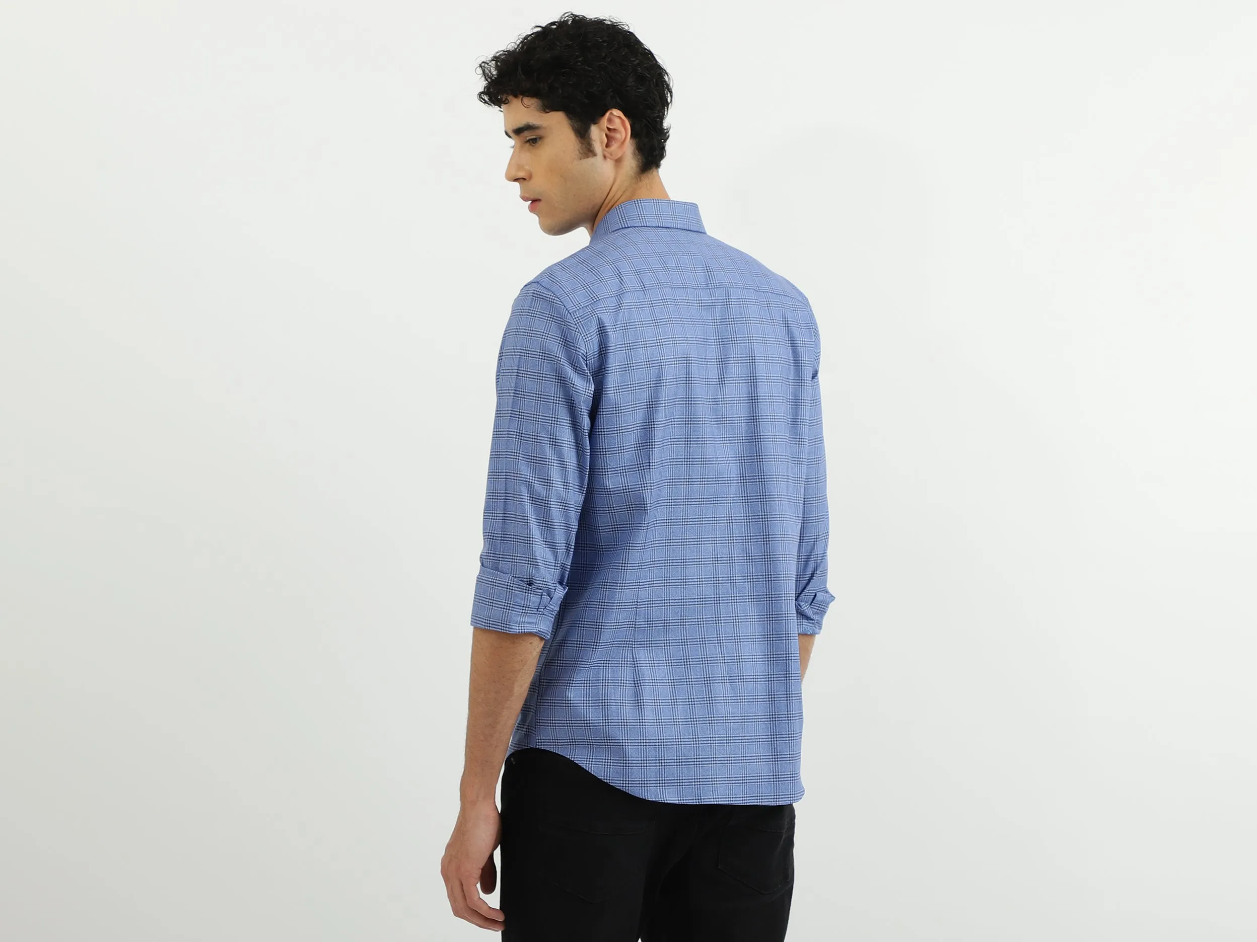 Men Check Spread Collar Shirt